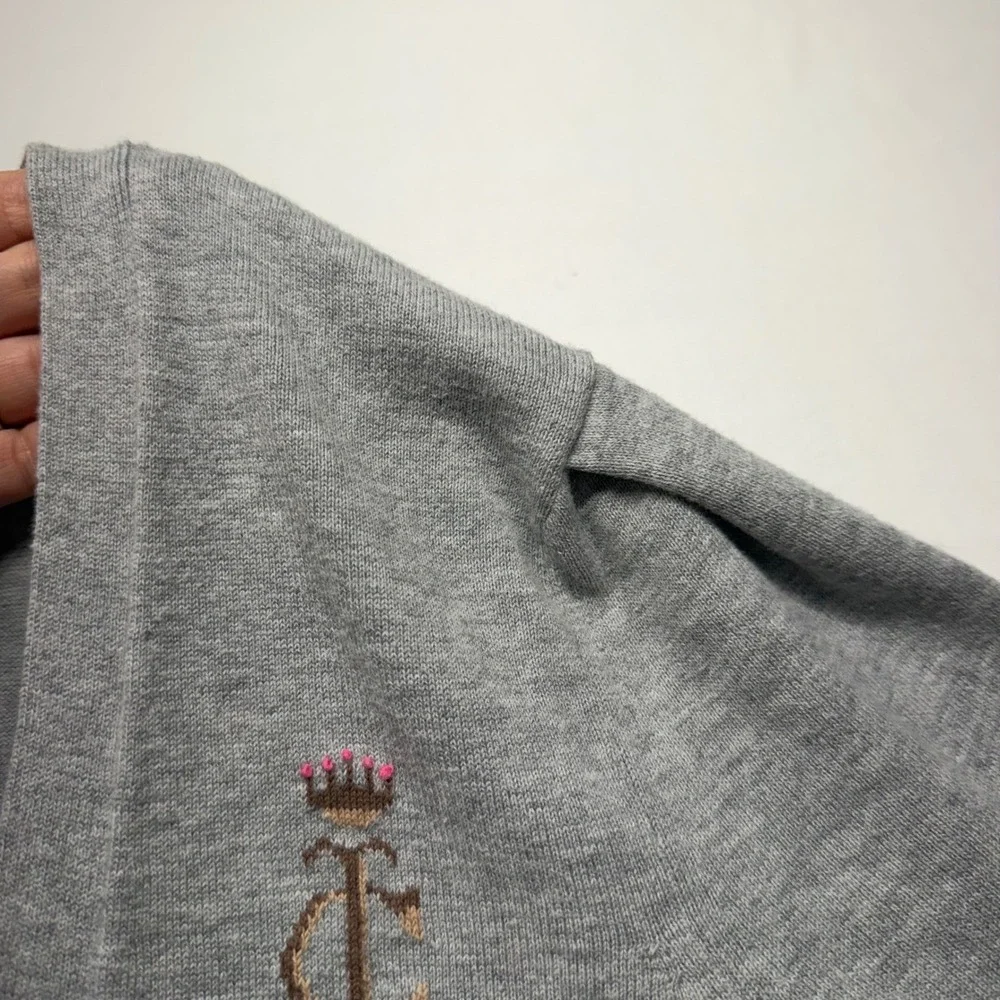 Juicy Couture Y2K Cardigan Gray Puff Sleeve Crown Logo Preppy Cozy L Balletcore - Picture 6 of 13